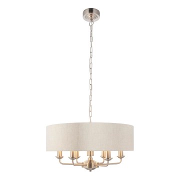 Endon 94357 - Lustre com corrente HIGHCLERE 6xE14/40W/230V diâmetro 55 cm bege/cromado mate