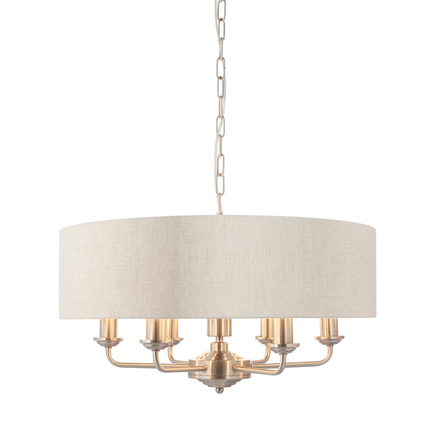 Endon 94357 - Lustre com corrente HIGHCLERE 6xE14/40W/230V diâmetro 55 cm bege/cromado mate