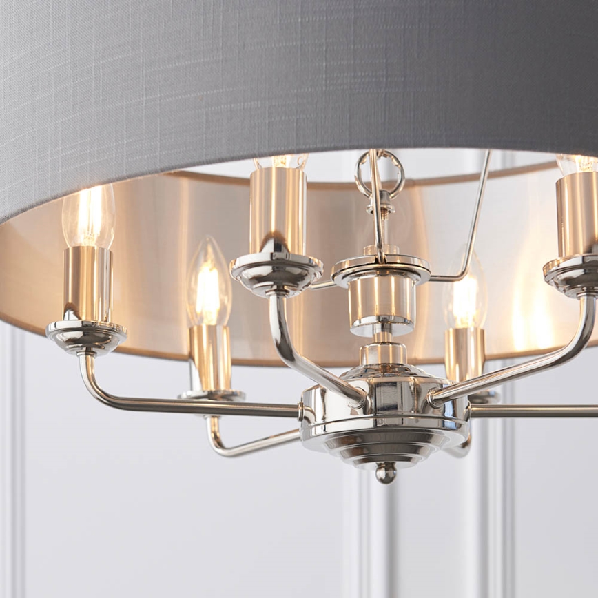 Endon 94373 - Candeeiro suspenso HIGHCLERE 6xE14/40W/230V cinzento/cromado brilhante diâmetro 35 cm