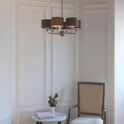 Endon 94381 - Candeeiro suspenso HIGHCLERE 6xE14/28W/230V cinzento/cromado brilhante