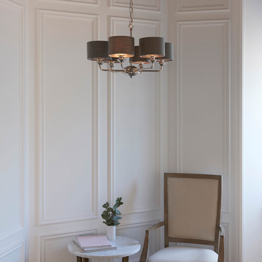 Endon 94381 - Candeeiro suspenso HIGHCLERE 6xE14/28W/230V cinzento/cromado brilhante