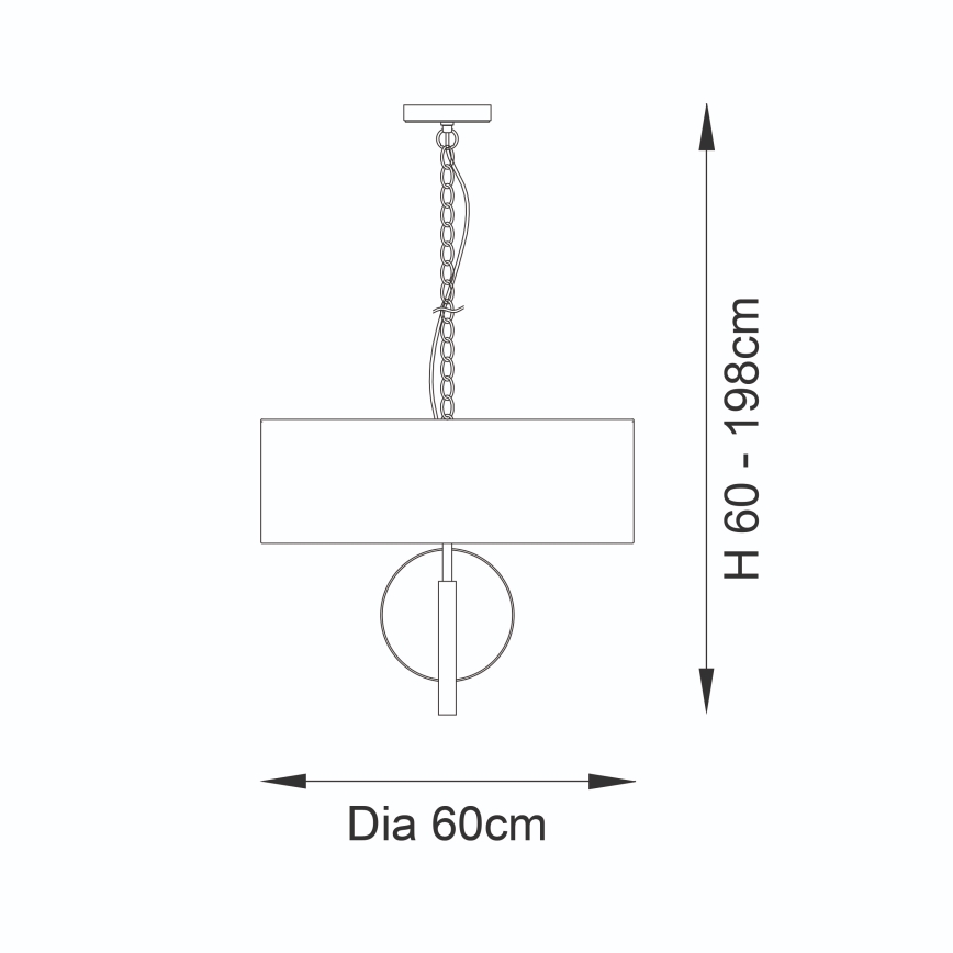 Endon 95212 - Lustre com corrente 3xE27/10W/230V, diâmetro 60 cm, cinzento/latão