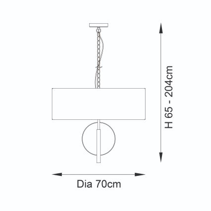 Endon 95215 - Lustre com corrente, 5xE27/10W/230V, diâmetro 70 cm, cinzento