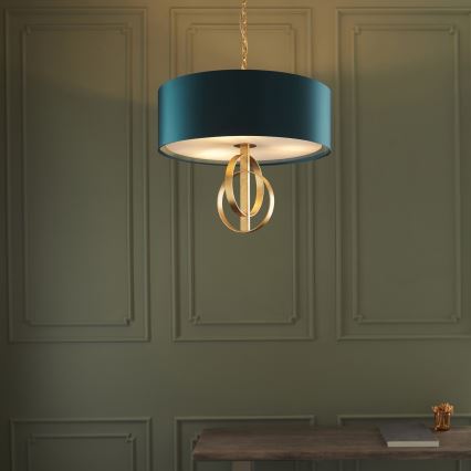 Endon 95220 - Lustre suspenso por corrente 3xE27/10W/230V Ø 60 cm azul/latão