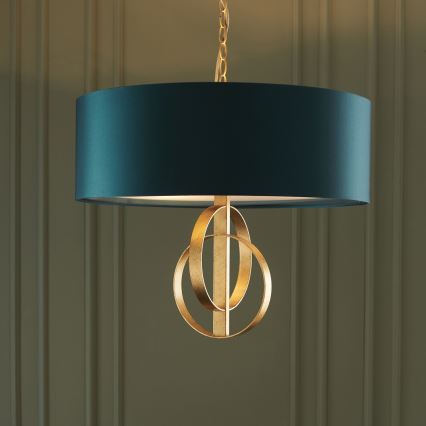 Endon 95220 - Lustre suspenso por corrente 3xE27/10W/230V Ø 60 cm azul/latão