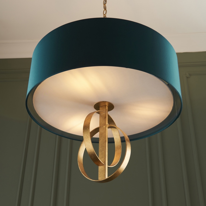 Endon 95220 - Lustre suspenso por corrente 3xE27/10W/230V Ø 60 cm azul/latão