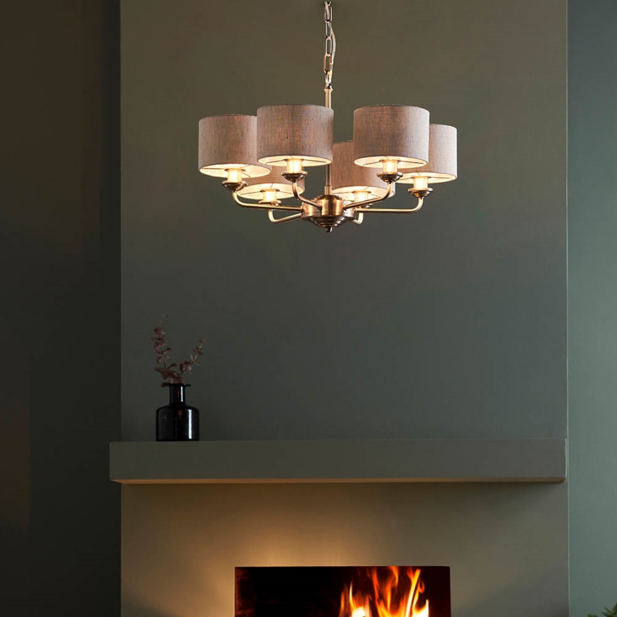 Endon 99151 - Lustre suspenso por corrente HIGHCLERE 6xE14/28W/230V cinzento/cromado mate Ø 53 cm