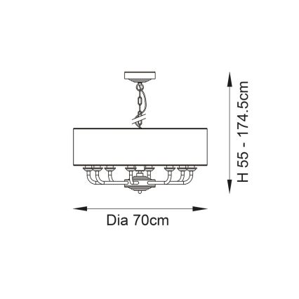 Endon 99152 - Candeeiro suspenso HIGHCLERE 8xE14/40W/230V cinzento/cromado mate diâmetro 70 cm
