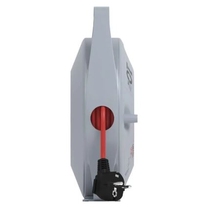 Enrolador de cabo de extensão com 4 tomadas — 10 m, cinzento/vermelho