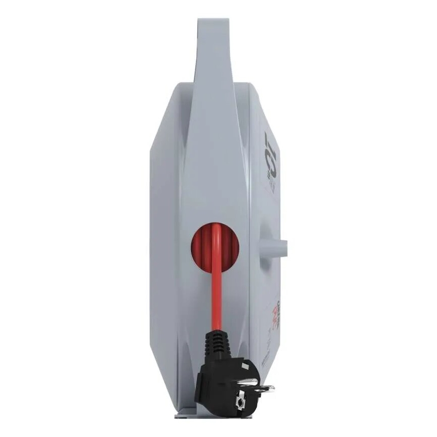 Enrolador de cabo de extensão com 4 tomadas — 10 m, cinzento/vermelho