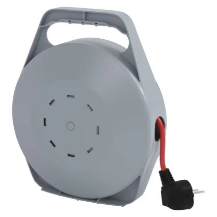 Enrolador de cabo de extensão com 4 tomadas — 10 m, cinzento/vermelho