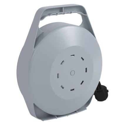 Enrolador de cabo de extensão com 4 tomadas — 10 m, cinzento/vermelho