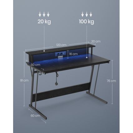 Escrivaninha com iluminação integrada SOLEA-X preta