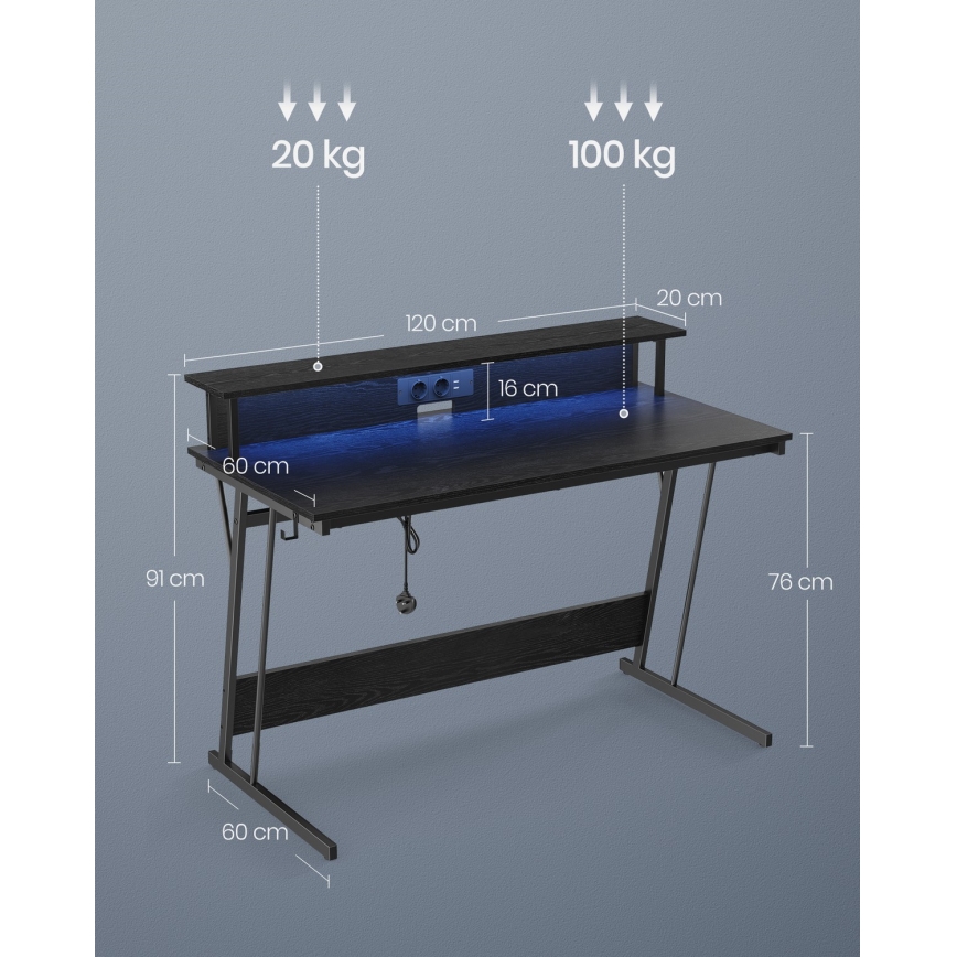 Escrivaninha com iluminação integrada SOLEA-X preta