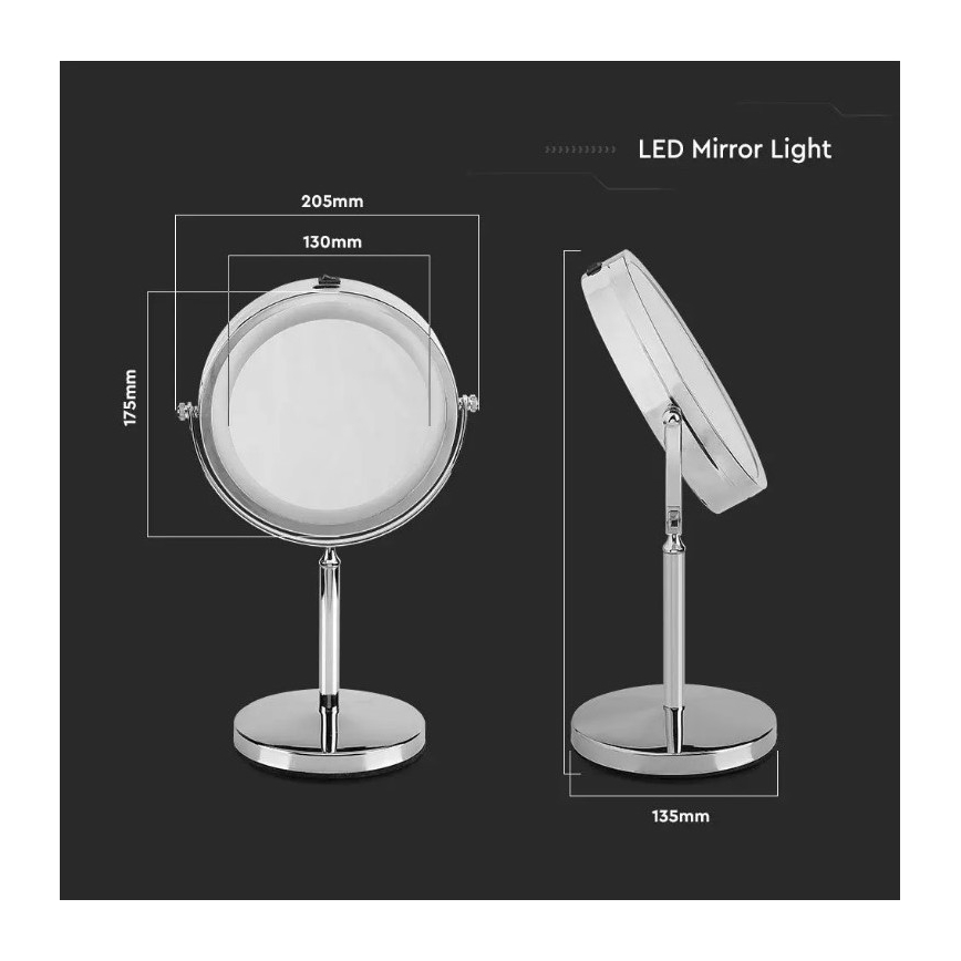 Espelho cosmético LED LED/3W/6V 4xAA IP44