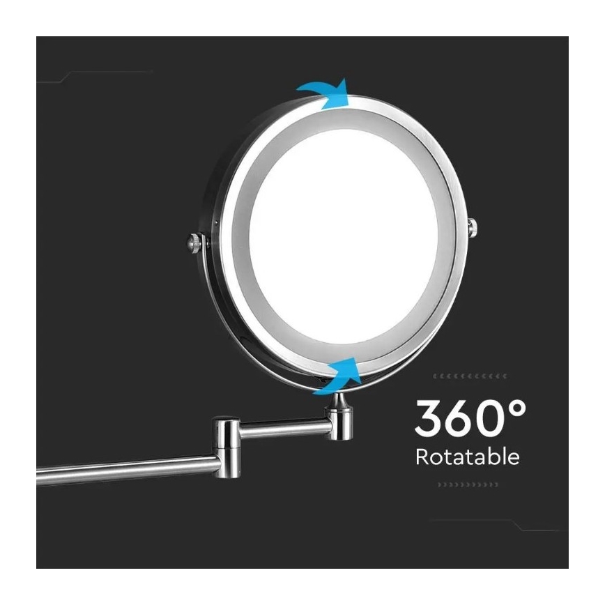 Espelho de maquilhagem LED para parede LED/3W/6V 4xAA IP44