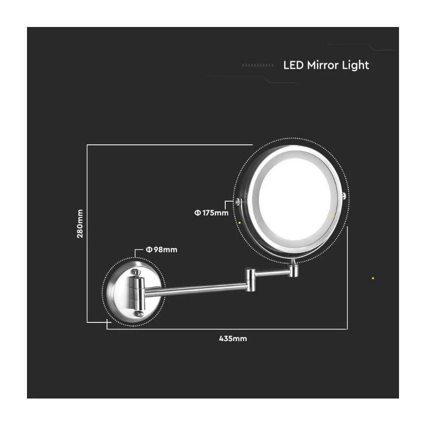 Espelho de maquilhagem LED para parede LED/3W/6V 4xAA IP44