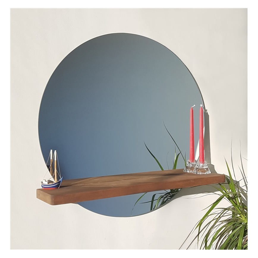 Espelho de parede com uma prateleira SUNSET 70x70 cm pinho