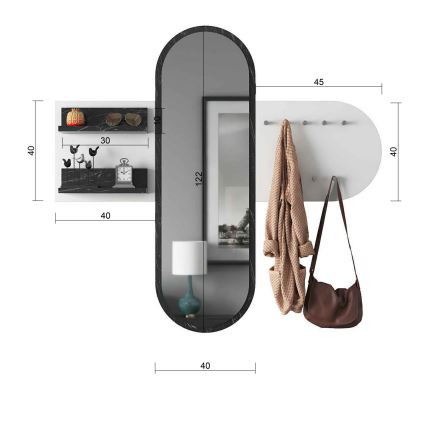 Espelho de parede RANI 125x120 cm branco/preto