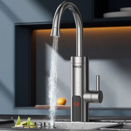 Esquentador de água instantâneo com ecrã LED 3000W/230V IPX4 aço inoxidável