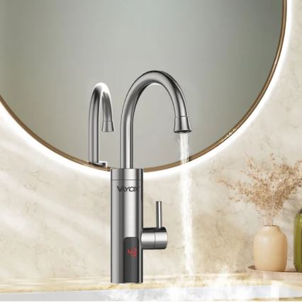 Esquentador de água instantâneo com ecrã LED 3000W/230V IPX4 aço inoxidável