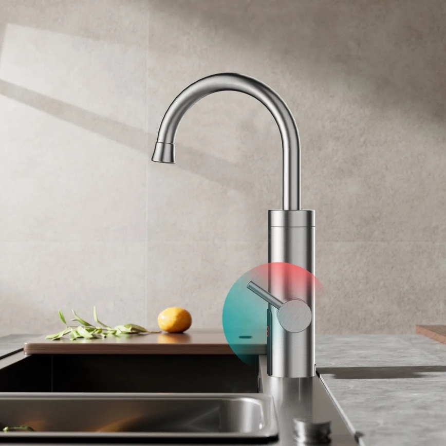 Esquentador de água instantâneo com ecrã LED 3000W/230V IPX4 aço inoxidável