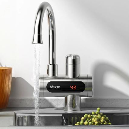 Esquentador de água instantâneo com ecrã LED 3000W/230V IPX4 aço inoxidável