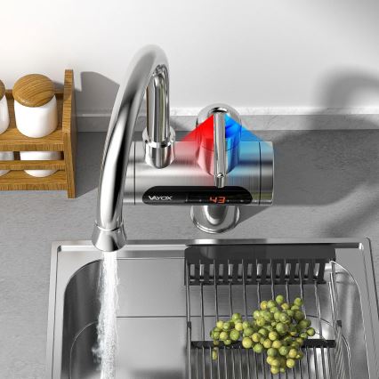 Esquentador de água instantâneo com ecrã LED 3000W/230V IPX4 aço inoxidável