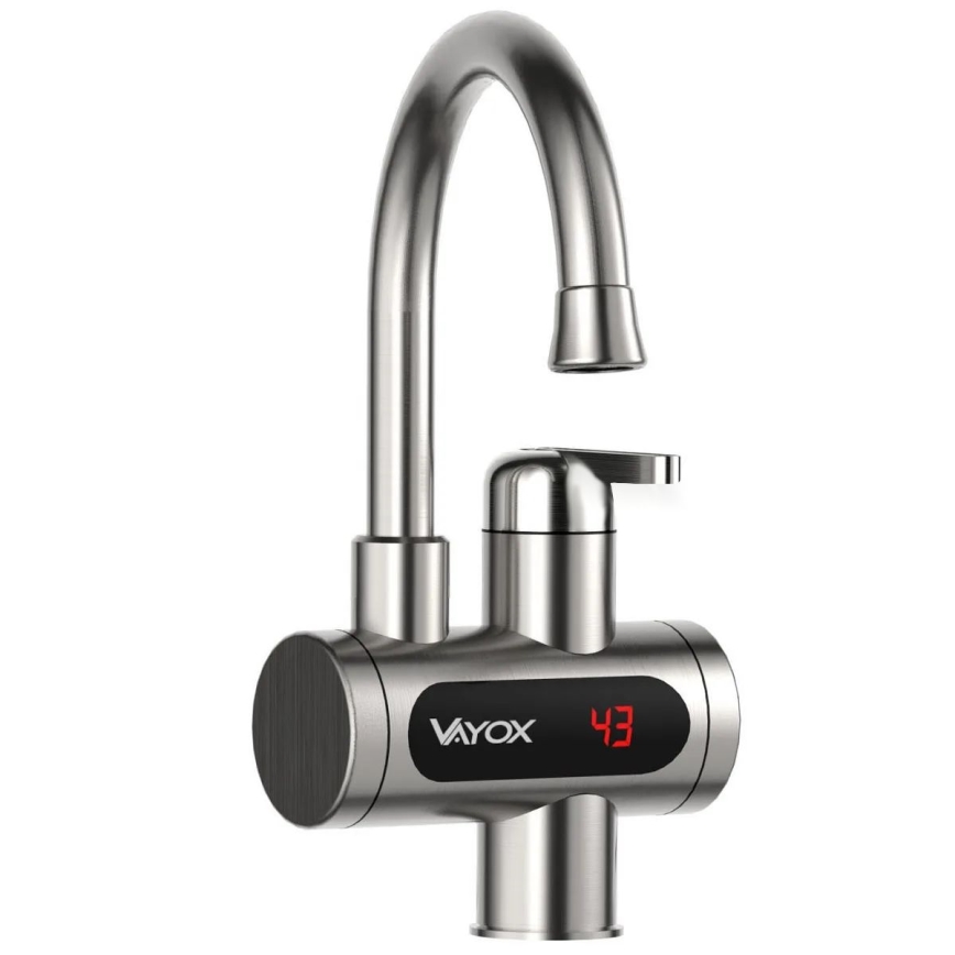 Esquentador de água instantâneo com ecrã LED 3000W/230V IPX4 aço inoxidável