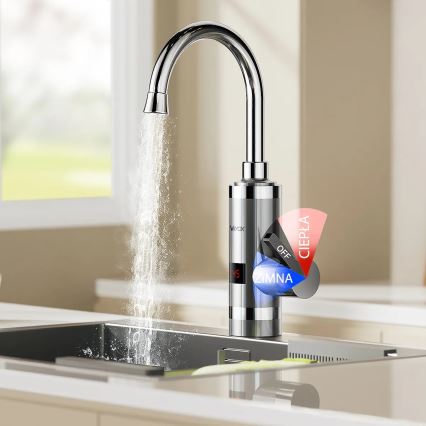 Esquentador de água instantâneo com ecrã LED 3000W/230V IPX4 aço inoxidável