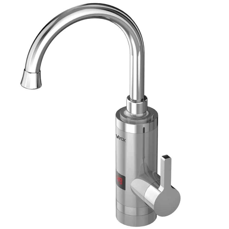 Esquentador de água instantâneo com ecrã LED 3000W/230V IPX4 aço inoxidável