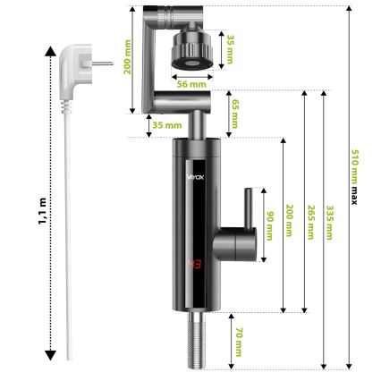 Esquentador de água instantâneo com ecrã LED 3000W/230V IPX4 antracite