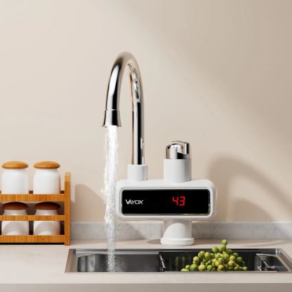 Esquentador de água instantâneo com ecrã LED 3000W/230V IPX4 branco