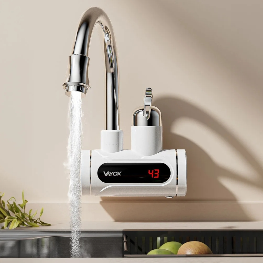 Esquentador de água instantâneo com ecrã LED 3000W/230V IPX4 branco