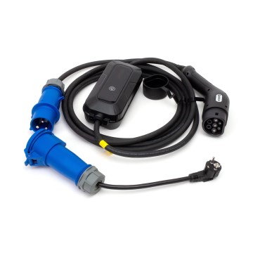 Estação de carregamento de viagem para carros elétricos EV/PHEV AC Tipo 2 32A/230V 7,4kW IP55 5m + adaptador 230V 3,7kW + capa
