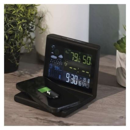 Estação meteorológica com carregamento sem fios 5V 2xAA + 2xAAA preta