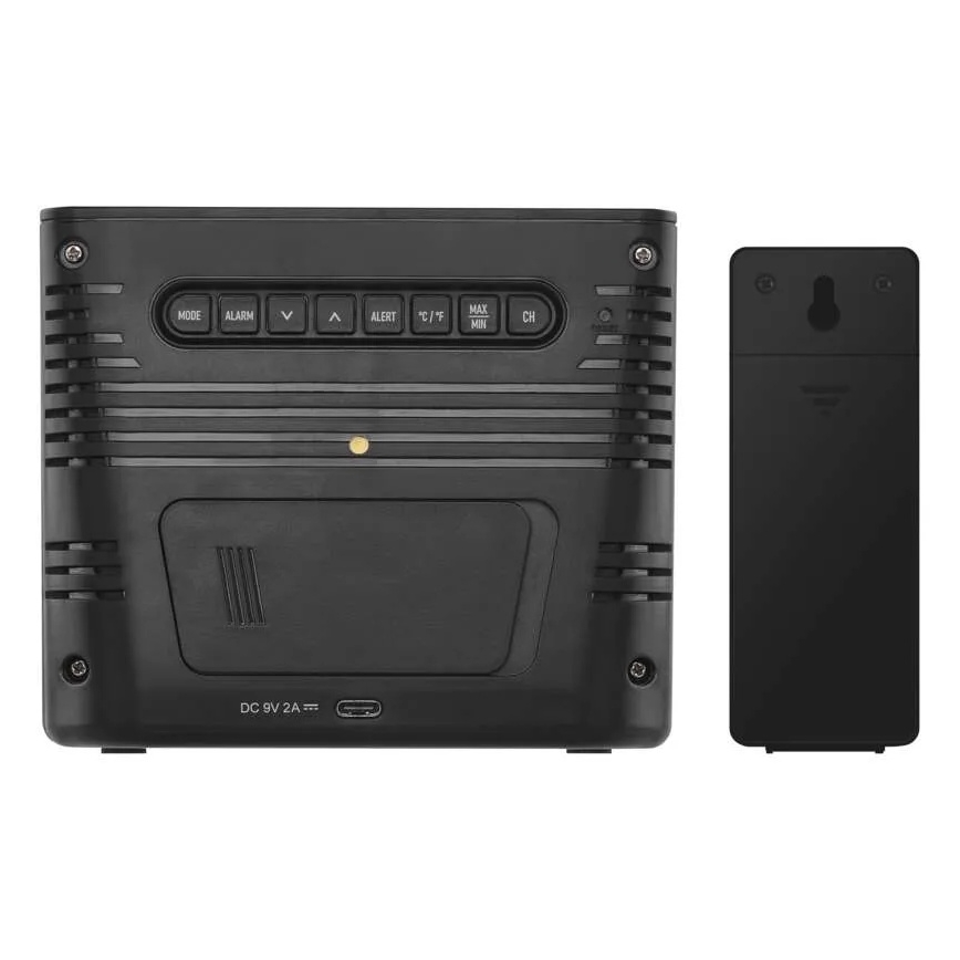 Estação meteorológica com carregamento sem fios 5V 2xAA + 2xAAA preta