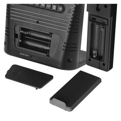 Estação meteorológica com carregamento sem fios 5V 2xAA + 2xAAA preta