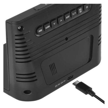 Estação meteorológica com carregamento sem fios 5V 2xAA + 2xAAA preta