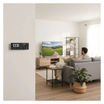 Estação meteorológica com ecrã LCD a cores e despertador 5V 3xAAA + 2xAA preta