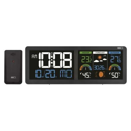 Estação meteorológica com ecrã LCD a cores e despertador 5V 3xAAA + 2xAA preta