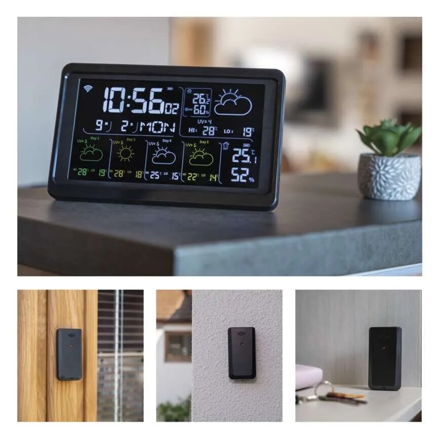 Estação meteorológica com ecrã LCD GoSmart 230V/3xAAA + 2×AAA Wi-Fi Tuya preta