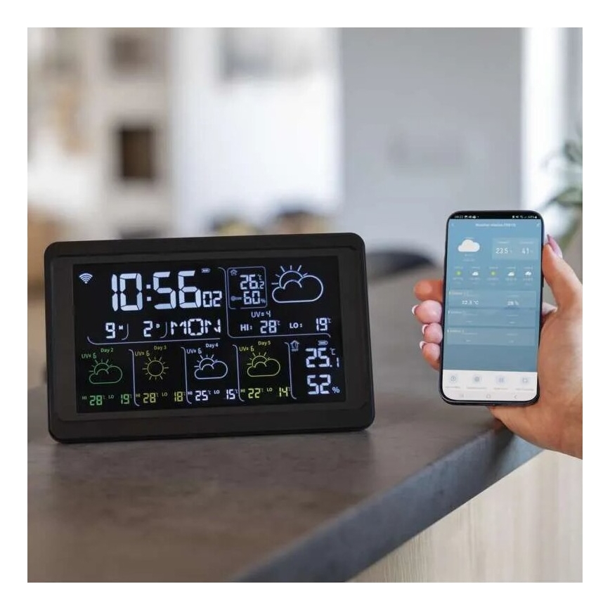 Estação meteorológica com visor LCD GoSmart 230V/3xAAA + 2×AAA Wi-Fi Tuya preto