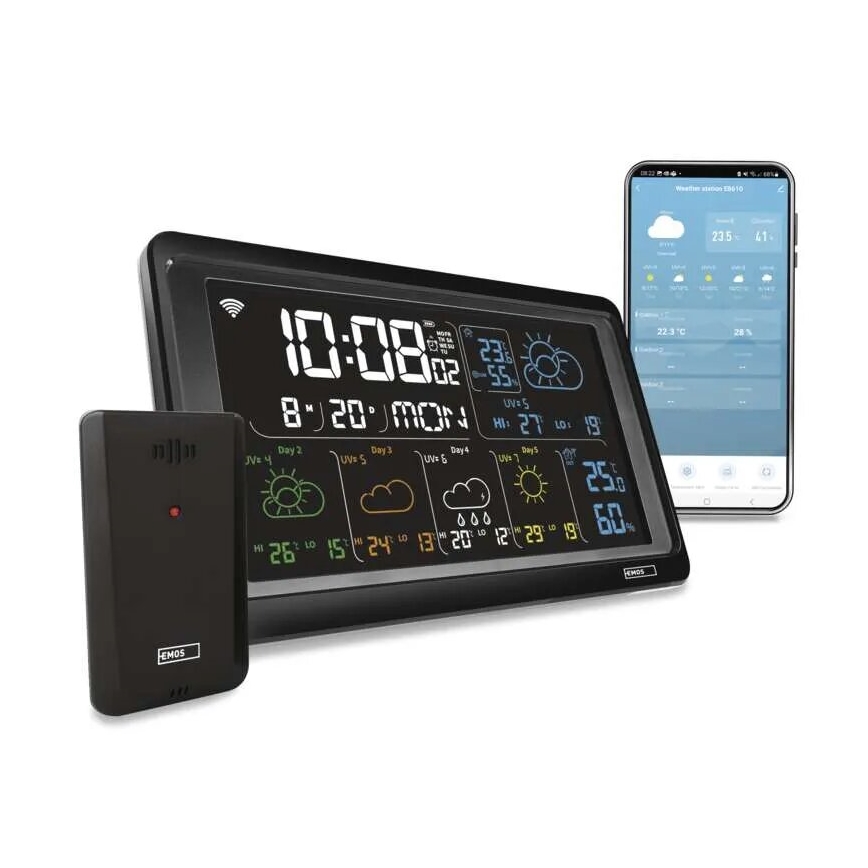 Estação meteorológica com visor LCD GoSmart 230V/3xAAA + 2×AAA Wi-Fi Tuya preto