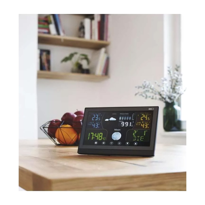 Estação meteorológica sem fios com alarme 3xAAA/5V + 2xAAA preto