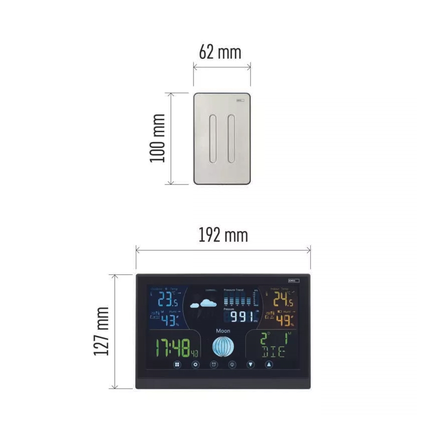 Estação meteorológica sem fios com alarme 3xAAA/5V + 2xAAA preto