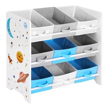 Estante de armazenamento infantil com caixas de tecido ANET azul/branco