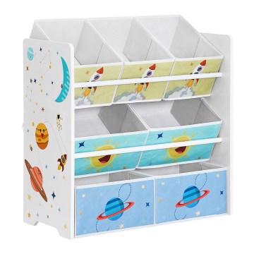 Estante de armazenamento infantil com caixas de tecido ANET azul/branco