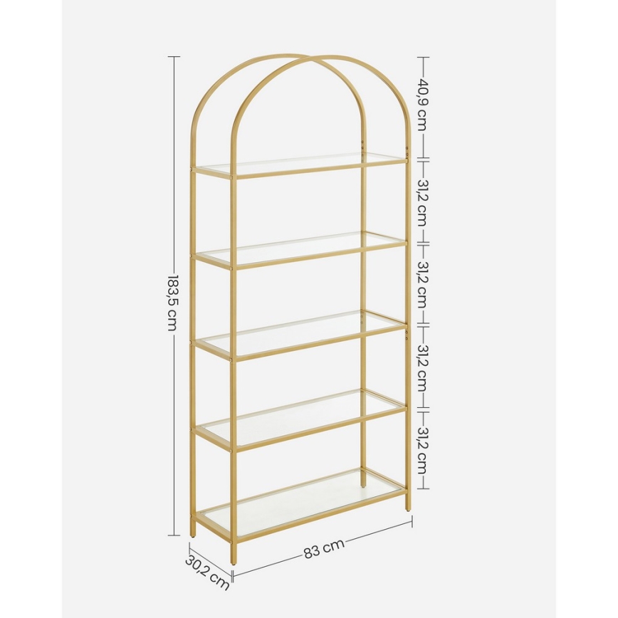 Estante GLASY 83x184x30 cm dourada