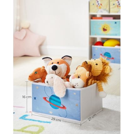 Estante de armazenamento infantil com caixas de tecido ANET azul/branco